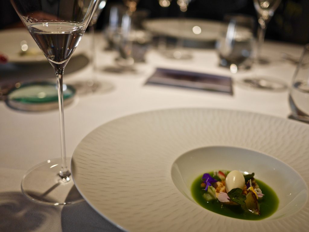 Smoked cumin royale with jerusalem artichoke ice cream botanical tonic