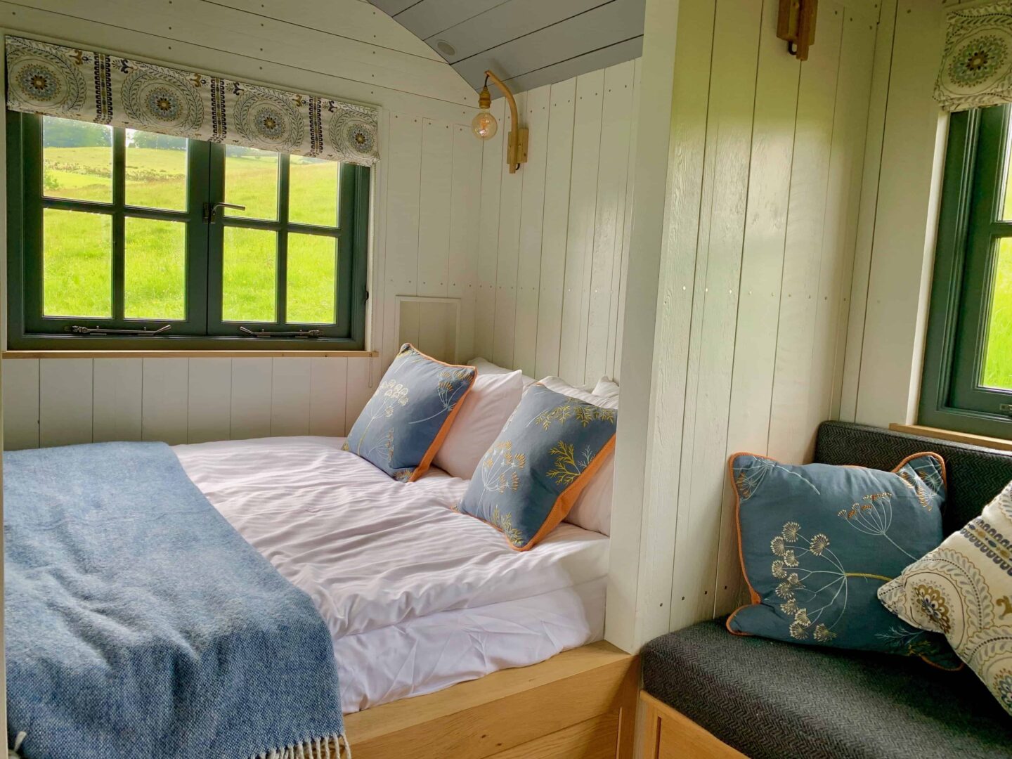 bed area in the shepherds hut