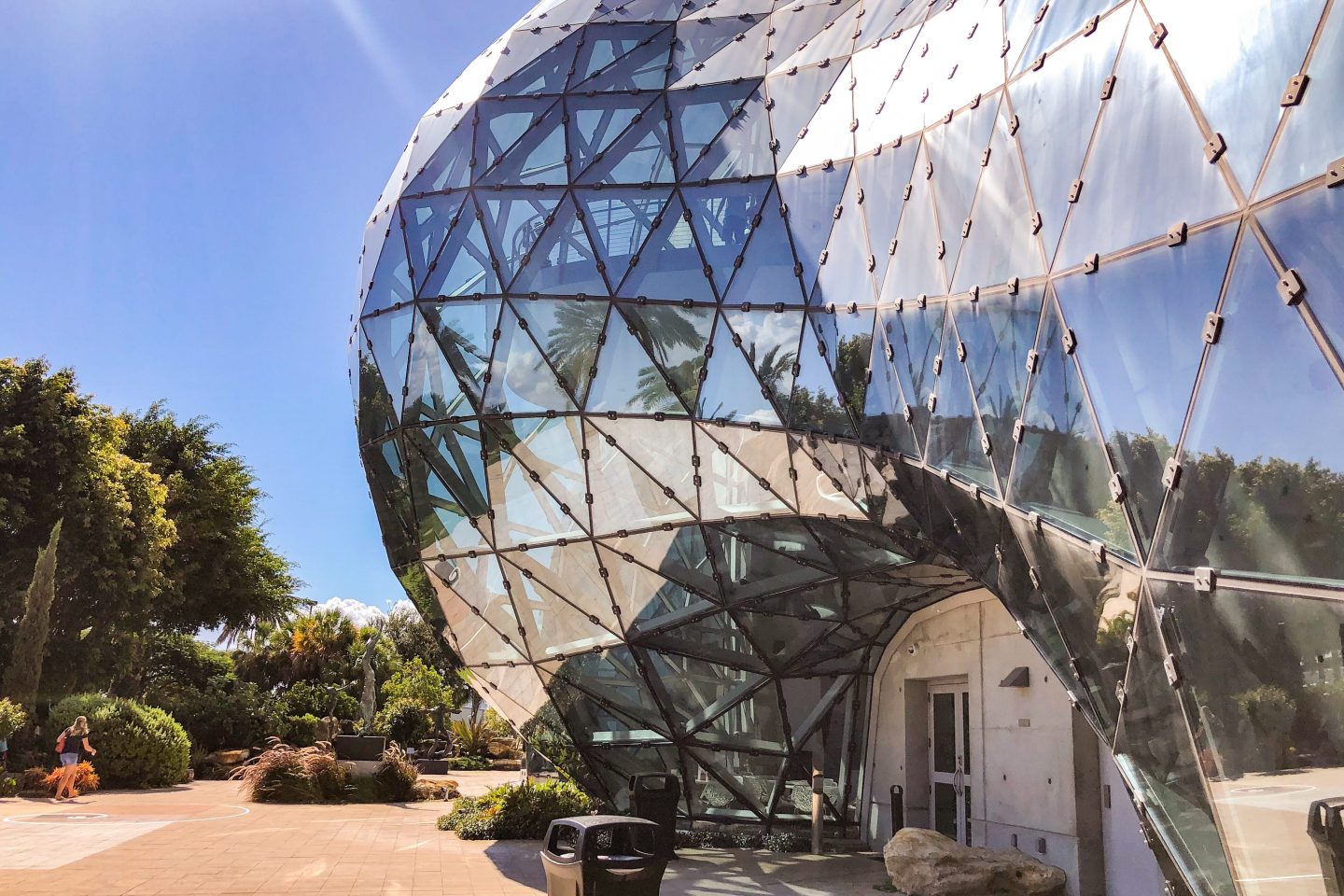 view of the outside glass triangular windowed of The Dali Museum
