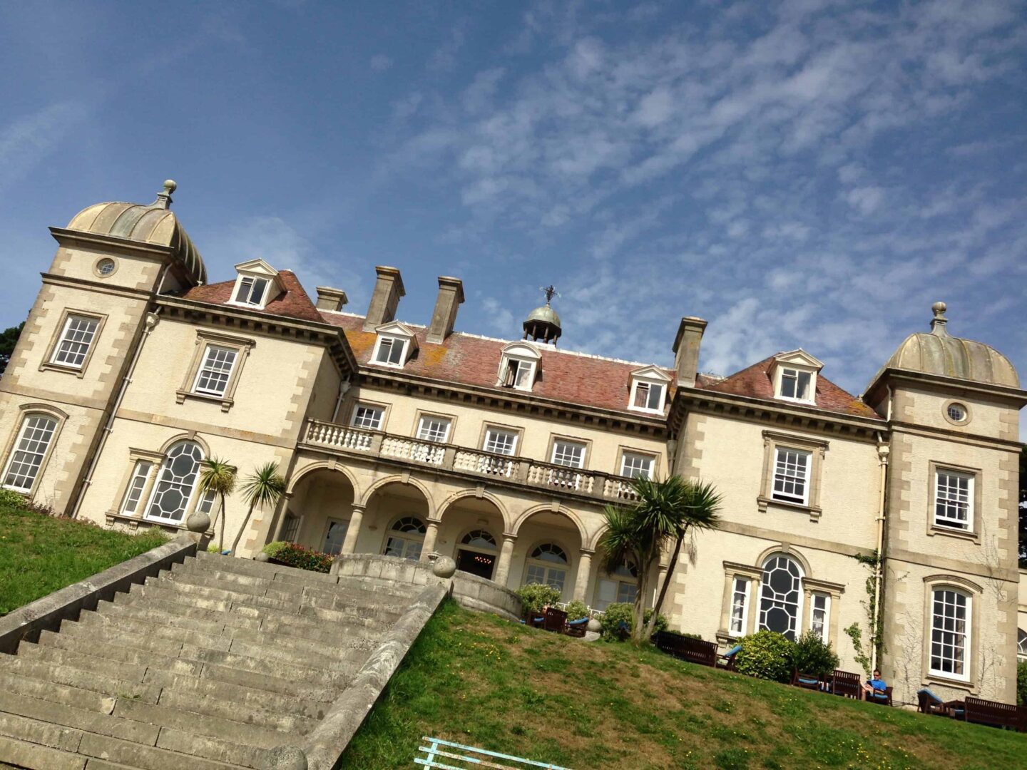 image from the bottom of the steps outside of Fowey hall