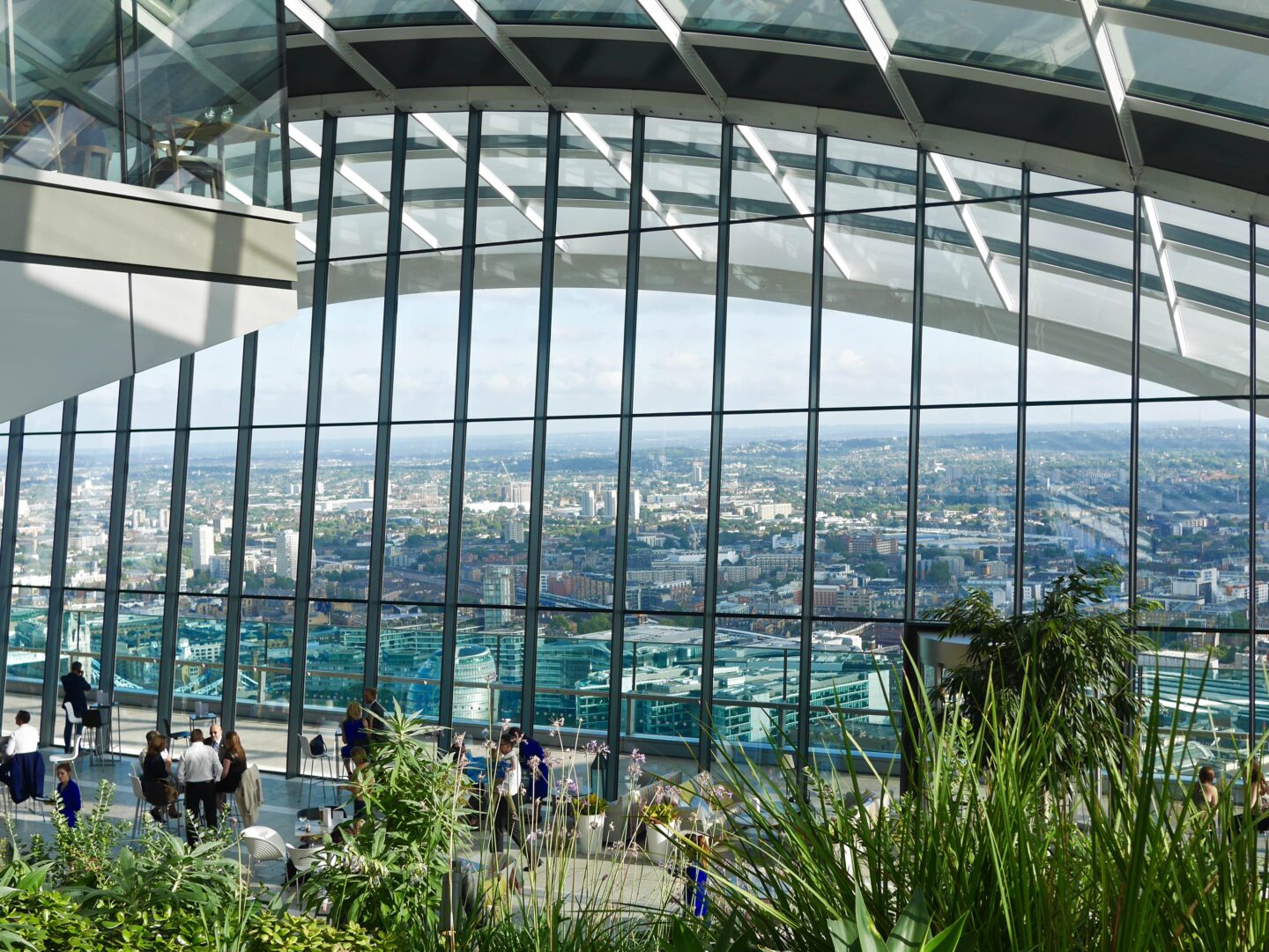 view from the sky garden looking out from floor to ceiling glass