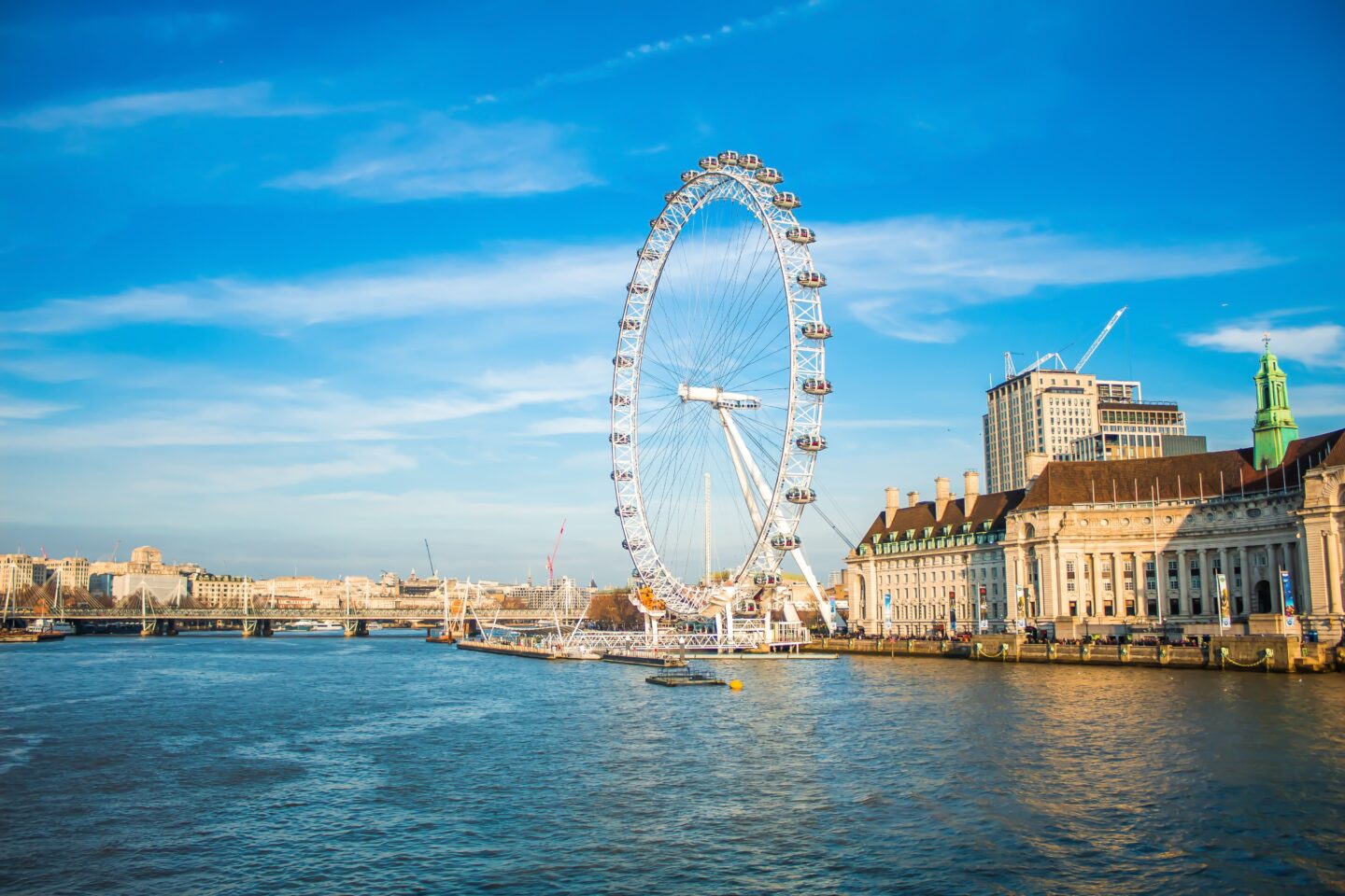 view of the London eye looking across the thames