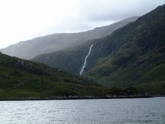 Eas a' Chual Aluinn waterfall in the distance